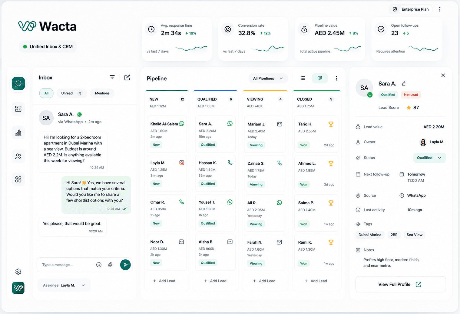 Unified inbox & CRM